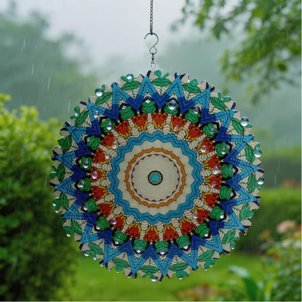 Vindspinner 12 tommer 3D Udendørs Havedekoration Mandala Påfugl Mandala Peacock