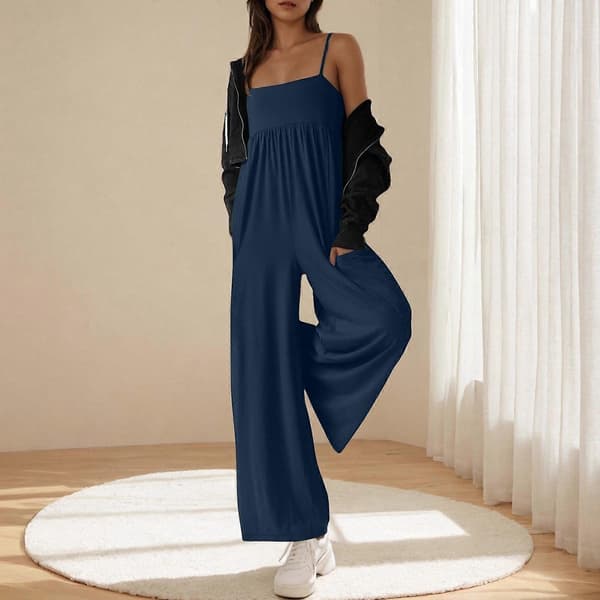 Dame Jumpsuit med Brede Ben og Tynde Stropper Blå S Blue S