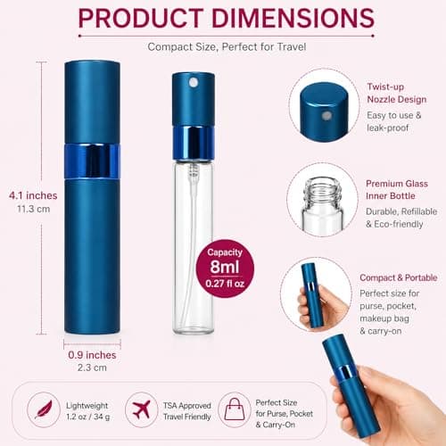 4-pack 8 ml påfyllningsbar parfymatomizer, glasinsida, aluminiumhölje Blue