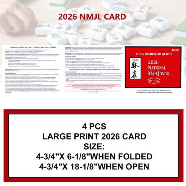 Mahjongkort 2026 4 st Mah Jongg-kort Stor text, lättläst