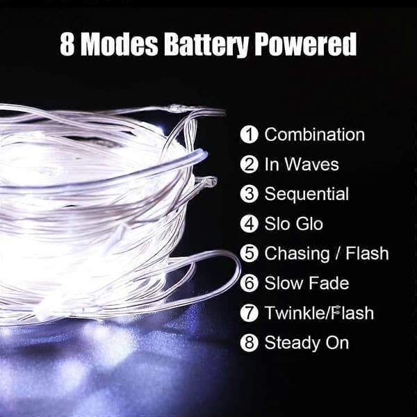 5M LED-ljusslinga, 6500K, drivs av 3 AA-batterier