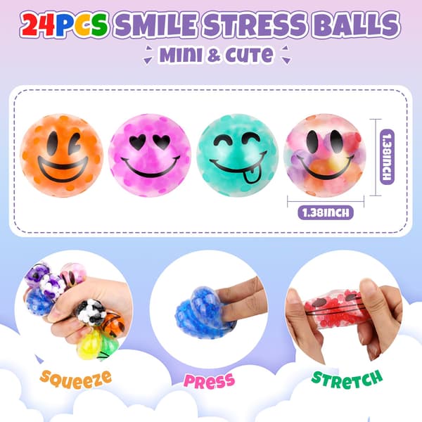 VESPRO 24-pak Fidget Stressbolde til voksne, Bulk Squishy Boldlegetøj 24pcs Emoji Stress Balls