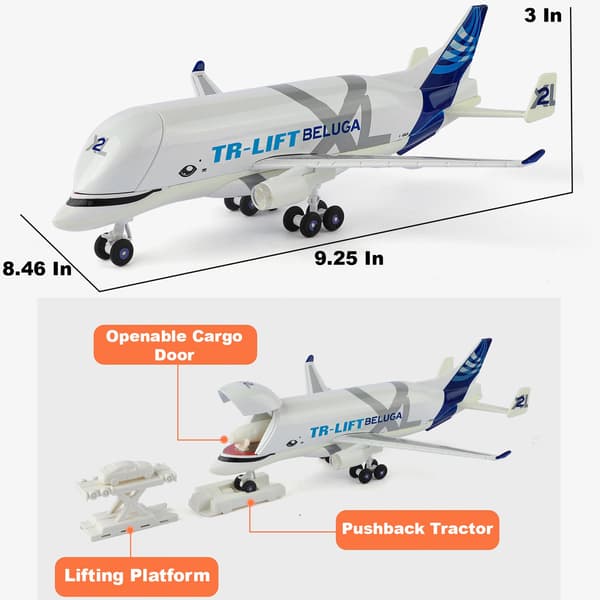 Beluga Diecast flyleketøy, 1:72 passasjerflymodell, lys og lyd, alder 3+