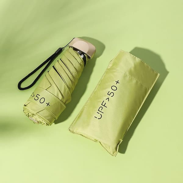 7 tommer flad 5-fold solparaply til kvinder, ultralet med sort UV-belægning, regn- og solbrug Pink