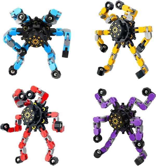 Transformerbare spinnere 4 stk for barn og voksne Stresslindrende sensoriske leker for gutter og jenter Fingertuppgyros for ADHD Autisme