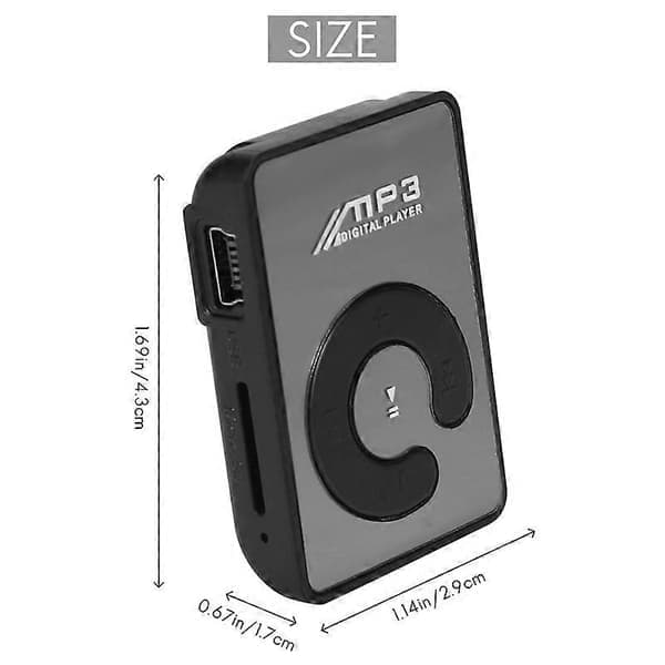 Mini spejlklip USB digital MP3 musikafspiller understøtter 8 GB SD TF-kort sort sort Black