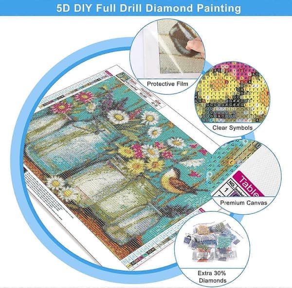 5D Diamantmaleri Sæt, Gør-det-selv Diamantmaleri, Komplet Sæt til Voksne, Tusindfryd, Fuld