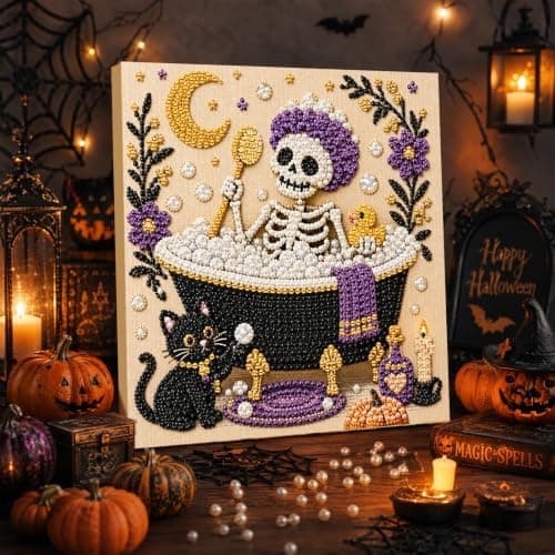 DIY Perlemalingssett med ramme 8 tommer Skjelett Boblebad Moro Skeleton Bubble Bath