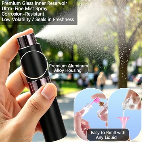 4-pack 8 ml påfyllningsbar parfymatomizer med glasflaska och aluminiumskal Black