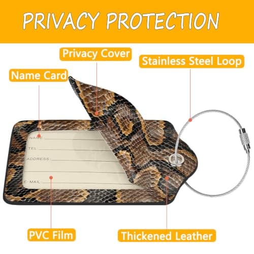 2-pack bagagebrickor i PU-läder för resväskor - Ormskinnstryck Snake Print