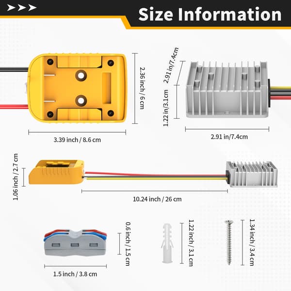 2-pak 20V til 12V Step-Down Konverter Kompatibel med Dewalt 20V Batteri Upgraded 2 Pack