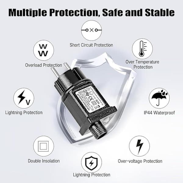 2-pakning transformator 31V 6W LED-strømforsyning, lavspenningsadapter blinkende IP44 med 8 moduser, timer og minnefunksjon for julelys