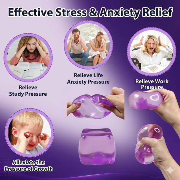 Premium Mega Squeeze Stresskube, Klembar Fidget-leke, Barn og Voksne Purple