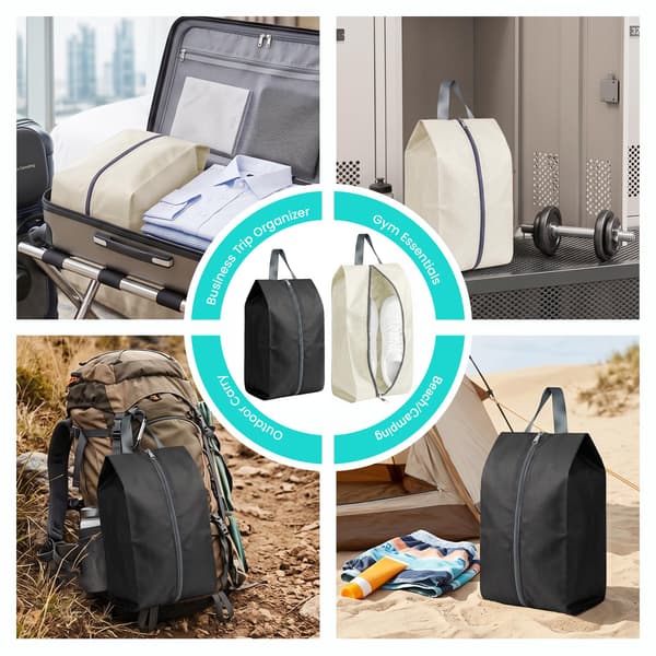 2-pak åndbare skoposer i nylonnet til rejser, 2 størrelser, sort+beige Black+Beige