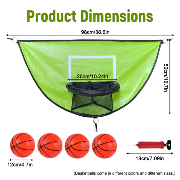 Trampolin basketkorg, med pump och 4 minibollar Green
