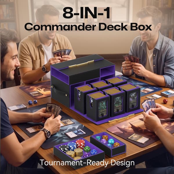 FOXHIVE MTG Commander Deck Box, 6-modulær kortstokkholder med 2 terningbrett Purple