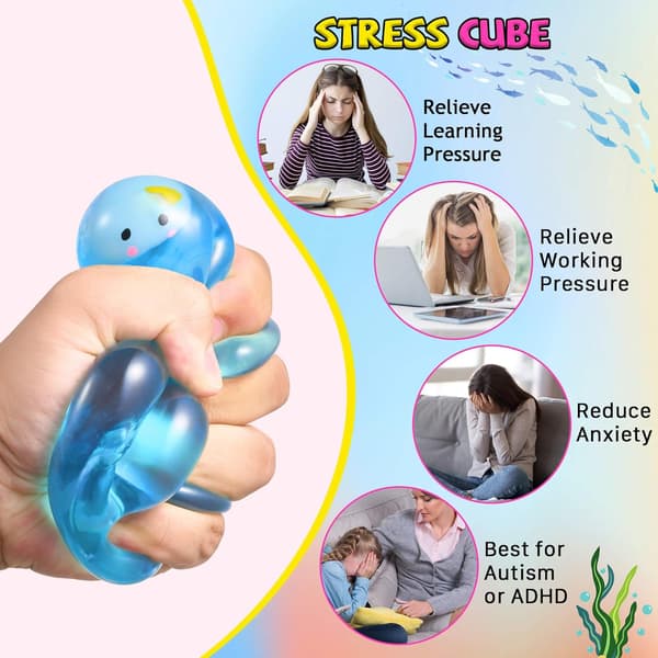 Squishy Stress Cube Fidget Legetøj, Sensorisk Klemmelegetøj til Autisme Angstdæmpning, Påskekurvfyld Stresslindrende Gaver 3pcsStressCube