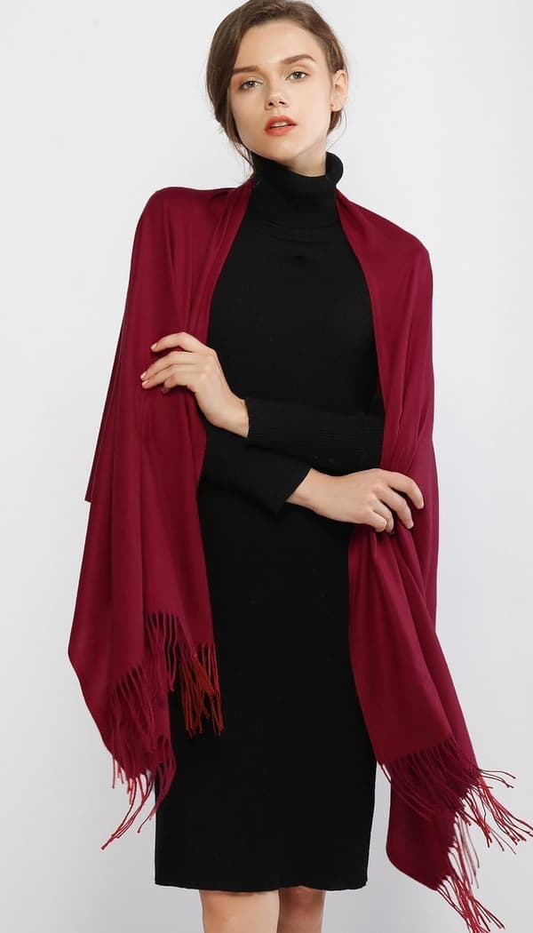 Dame Tørklæder Pashmina Sjaler og Wraps til Bryllup Tørklæder til Kvinder Vinter Bourgogne Burgundy