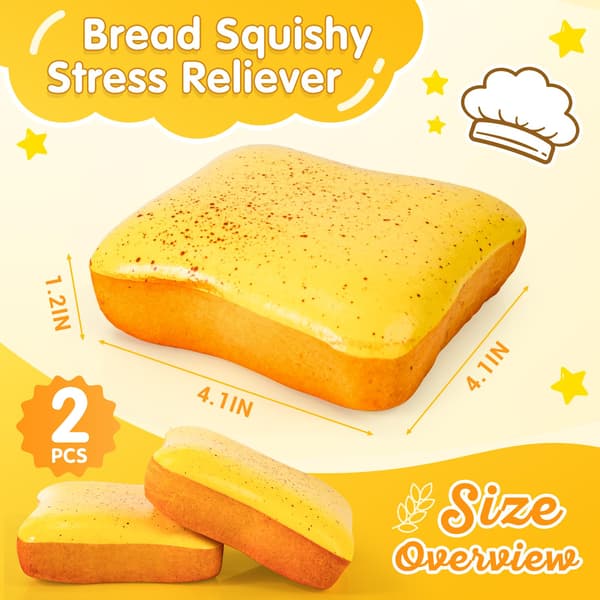 2-pack brödsmör Squishy Långsamt stigande klämleksaker, Fidget Squishies Leksaker Bread Stick-2p-yellow