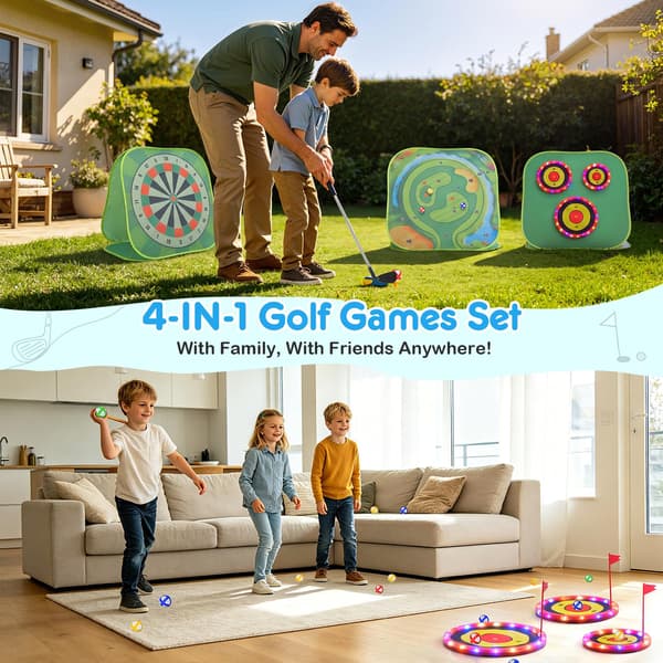 DyBaxa 4-i-1 Golfsæt til Børn, Lysende Golfspil med 3 LED-mål 33 Pcs Toddler Golf Set