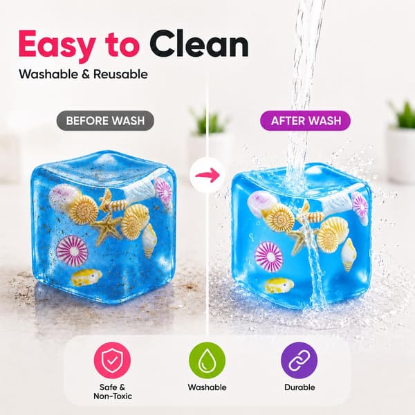 Isbit Squishy Stressbolde, Langsomt Stigende Sensorisk Fidget Legetøj med Havskaller Indeni Firkantet Blød Sensorisk Angstlindrende Klemme Terning til Bule-2