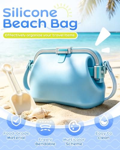 Silikon strandveske med stropp, vanntett flytende tote Blue Medium