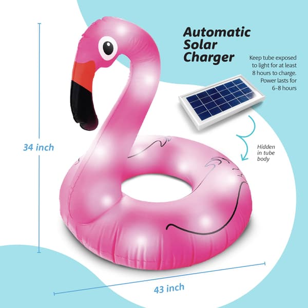 Flamingo Pool Float med soldrevne LED-lys, 43 x 34 tommer oppustelig