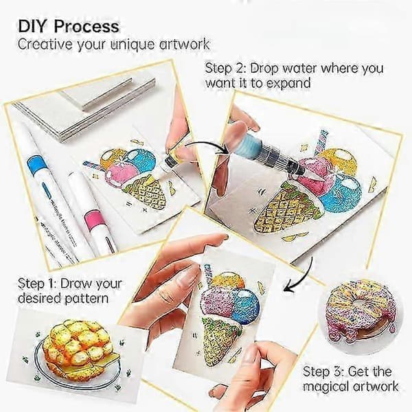 3D Magic Puffy Paint Konstkit med Skumtextur, 10 Canvaspapper & 12 Markörer för DIY Bubble Popcorn Teckning Cirkel