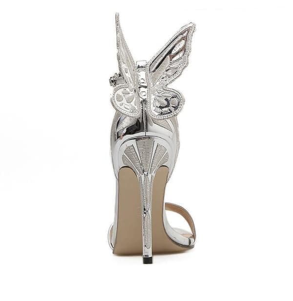 Fjärilsvingar Peep Toe Pumps Damsandaler Stilett Höga Klackar Spänne, Silver, Storlek 38 silver 38