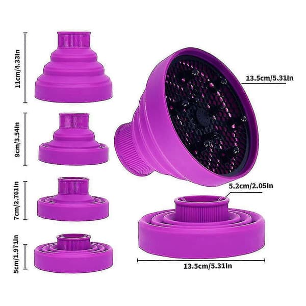 Universelt sammenleggbart hårfønerdiffusertilbehør for krøllete hår purple