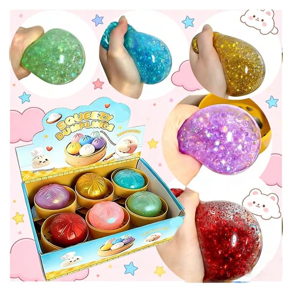 Glitter Dumpling Sensorisk Klämleksak för Stresslindring | Med låda, Squishy Dumplings (S4) S4