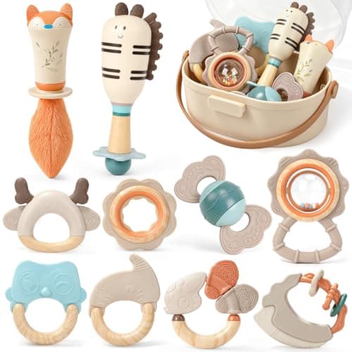 Joyreal Baby skallror och bitringar set, babyleksaker 0-6 månader, 10-pack