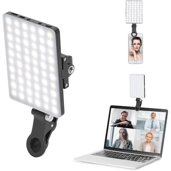 60 LED oppladbart klips fylllys 3 moduser videokonferanselys Telefon iPad Makeup Selfie Vlog-belysning