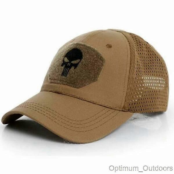 Punisher Mesh Back Baseballkasket Operators Hat Airsoft Army Camouflage Skull Tan