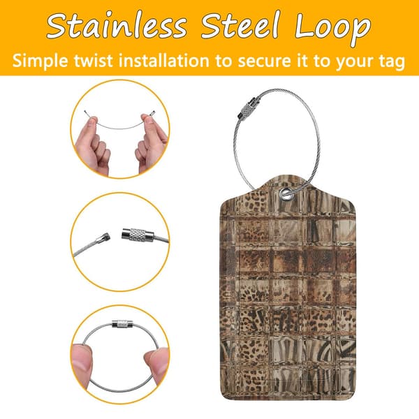 2-pack bagagebrickor i PU-läder för resväskor - Glasbrun Leopard Glass Brown Leopard Print