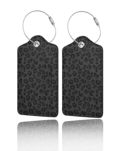2-pak PU-læder bagagemærker til kufferter - Sort Leopard Gepard Black Leopard Cheetah
