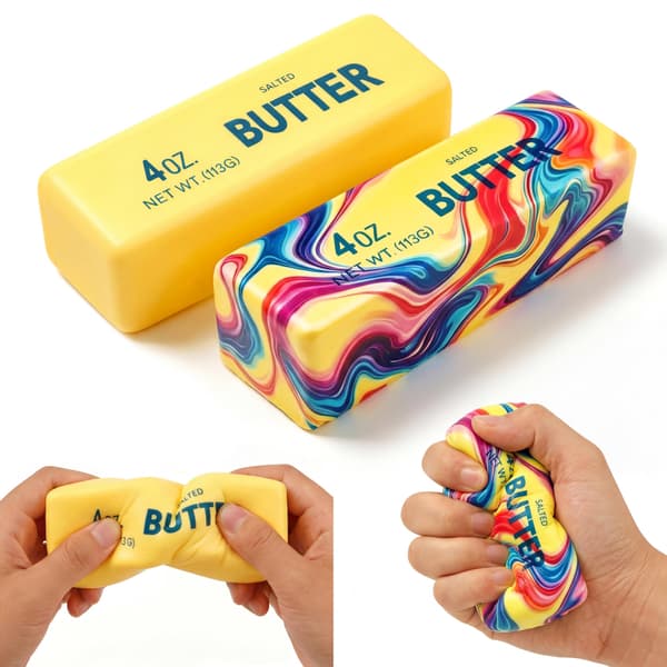 2-pack långsamt stigande smör-squishy fidgetleksaker för vuxna sensoriska klämleksaker Yellow & Rainbow
