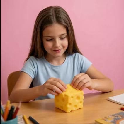 Gul ost klemmeleke, myk nyhet, tema osteterninger squishy 2.75 (medium) Medium