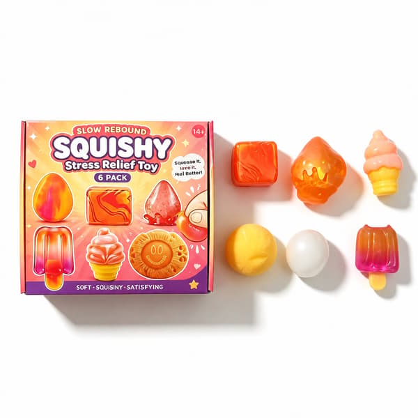 6-pack orange långsamt stigande squishy-leksaker, isglass och geometrisk stresslindrande sensorisk presentuppsättning