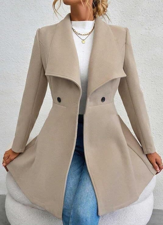 Damkappa Vinter Långärmad Krage Knäppt Arbetsjacka, Beige, Storlek M beige M
