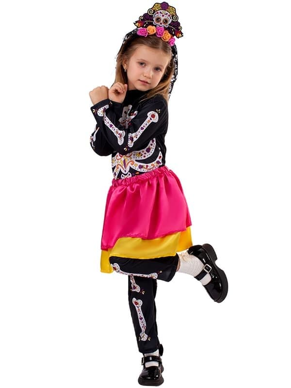 Skelett Blommig Halloween Kostym Overall för Flickor, Storlek M M