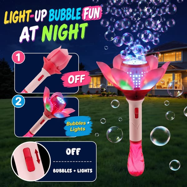Kiditos bubbelstav för barn, blommig bubbelmaskin med LED-lampor