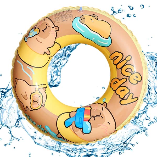 Uppblåsbara poolringar Tecknad Capybara – –Läckagesäker PVC Uppblåsbar Simring Dark Coffee