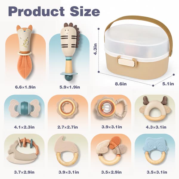 Joyreal Baby skallror och bitringar set, babyleksaker 0-6 månader, 10-pack
