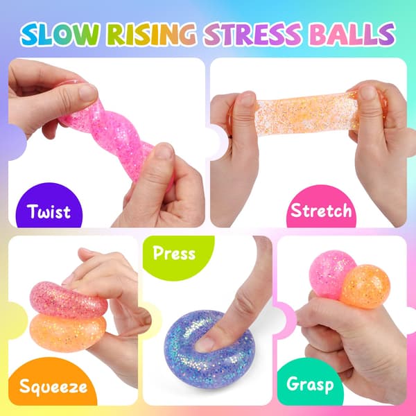 24-pak glitter squishy stressbolde, Taba squishy legetøj til børn og voksne 24pcs Glitter Stress Balls