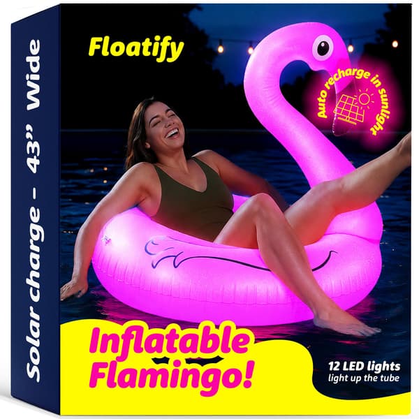 Flamingo Pool Float med soldrevne LED-lys, 43 x 34 tommer oppustelig