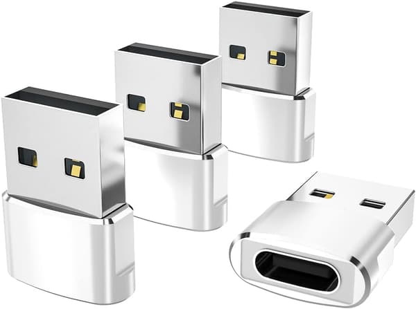 Elebase USB til USB C-adapter til iPhone 17 4-pak, USB-C hun til A han bilopladeradapter, Type C-konverter Apple 17e 16 Pro Max 15 14 White