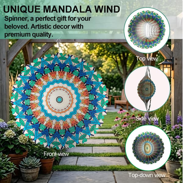 Vindspinner 12 tommer 3D Udendørs Havedekoration Mandala Påfugl Mandala Peacock