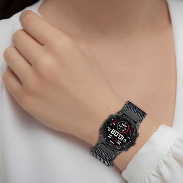 Nylonbånd med selvklebende stripe for Garmin Fenix 7X/7X Pro/Instinct 2X/Quickfit 26mm Grå Grey