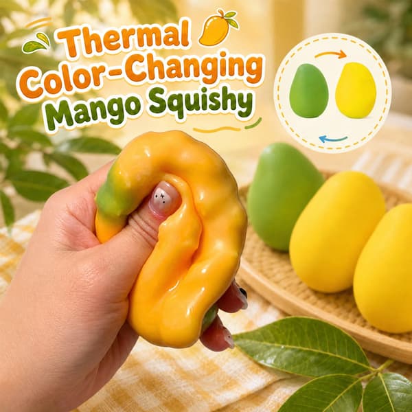Knusende Mango Squishy, Farveskiftende Mango Squishy, Kamæleon Mango Stressbold, Realistisk Mango Klemmelegetøj, Stresslindring (1 stk)